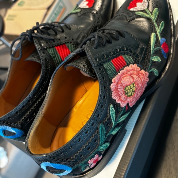 Gucci Embroidered Leather Brogues Oxford Shoes, Unisex Mens UK 6.5, or Women’s 9 main image 5
